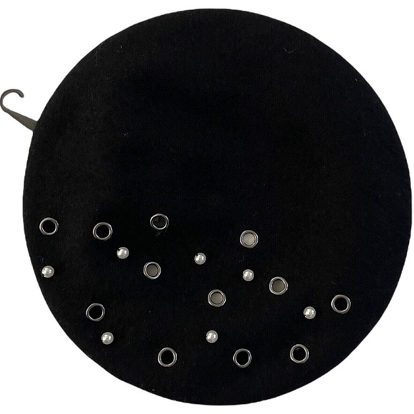 Women's August Hats Grommet/Pearl Embellished Wool Blend Beret, Black OSFM - Picture 3 of 8